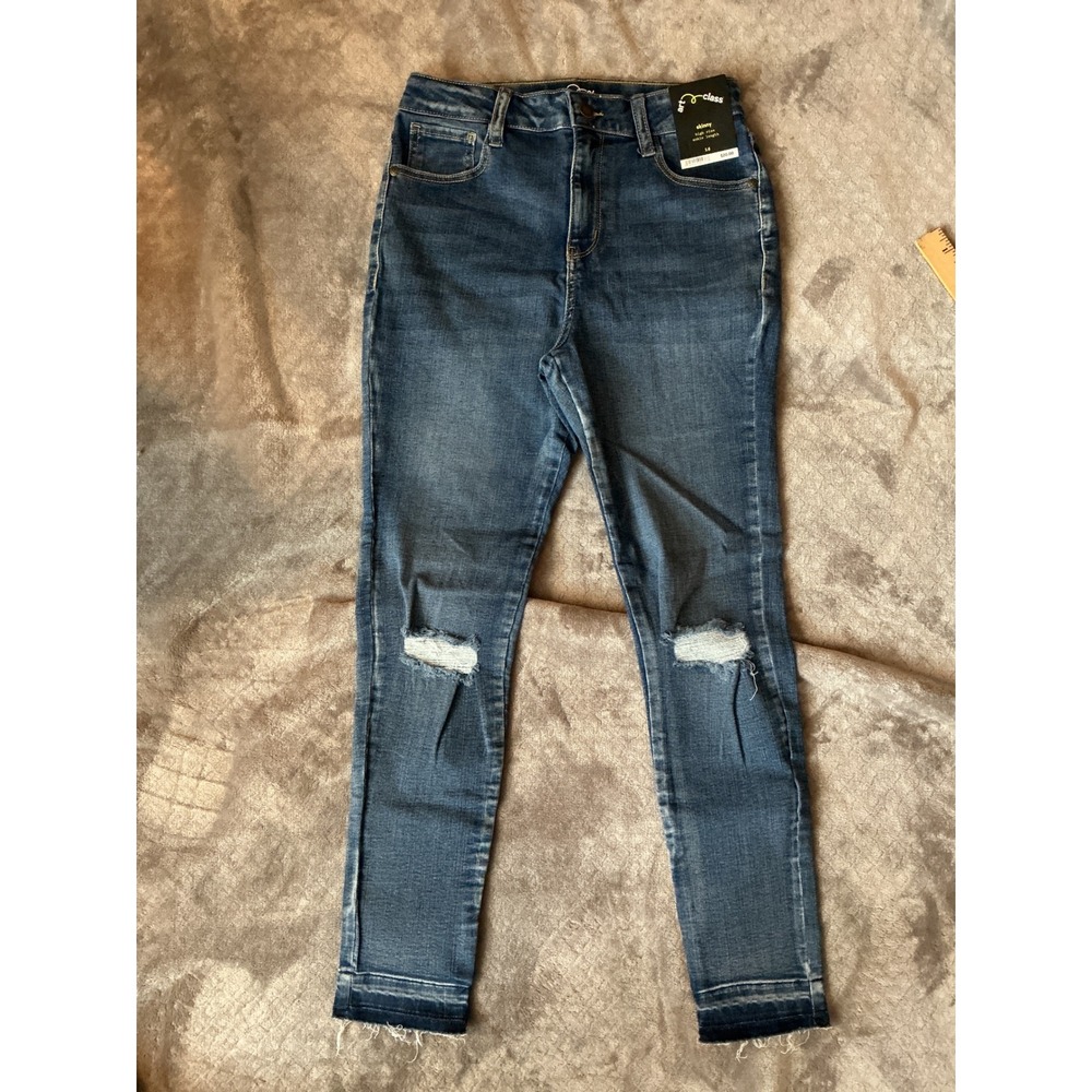Art Class Girls Skinny Jeans High Rise Ankle Distressed Released Hem Blue Sz 16